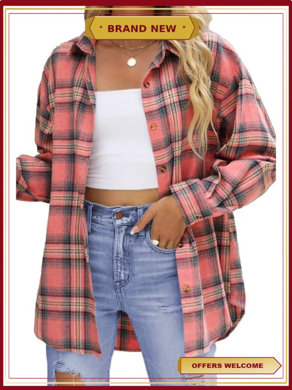 Plaid Flannel Shirt Women Oversized Button Down Long Sleeve Blouse Top